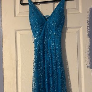 Blue Sequin Prom Dress